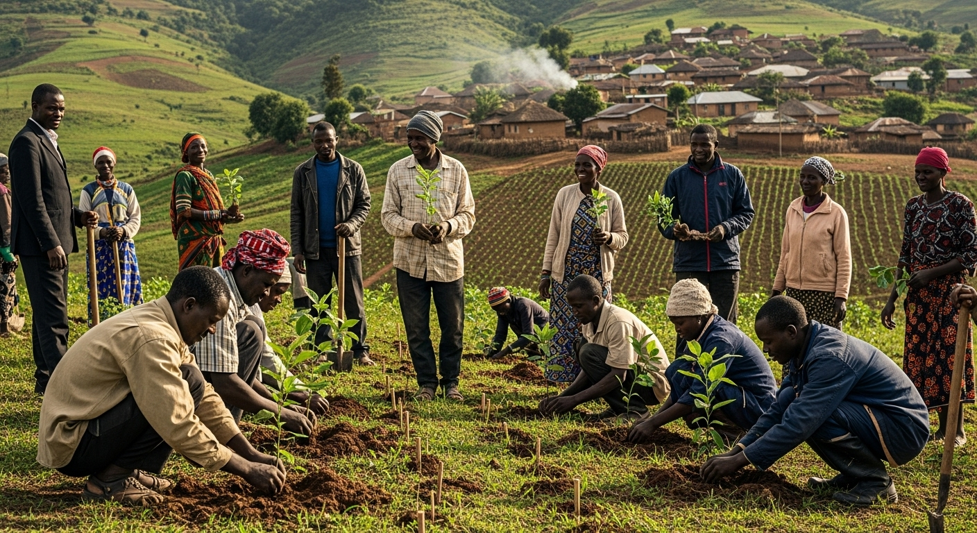 African community working together on reforestation project